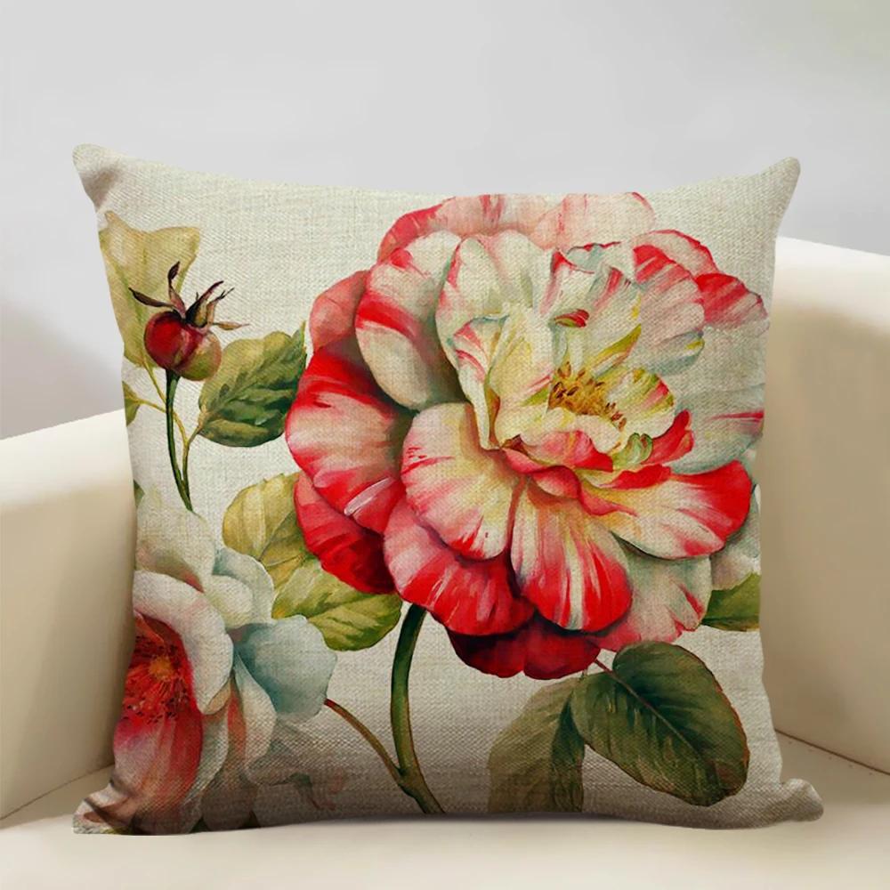 Retro Style Cushion Cover 45x45cm Linen Pillow Case Living Room Sofa Decor Pillowcase Colorful Exquisite Flower Pattern Car Seat