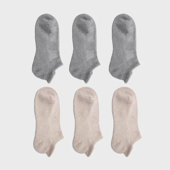 Cushioned Ankle Socks (Gray + Beige) 6-Piece Set