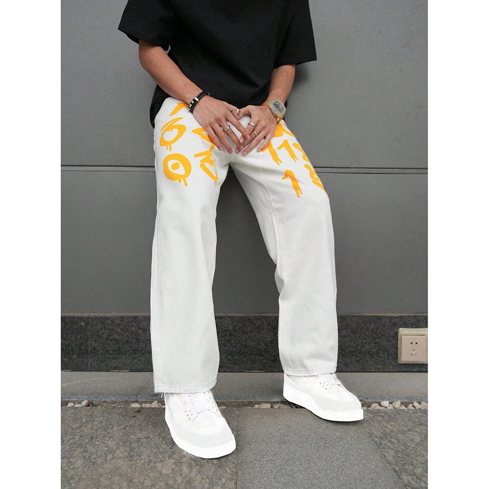 

Ретро джинсы мужские весна и осень новые модные брендовые свободные прямые универсальные длинные брюки XXXL белый
