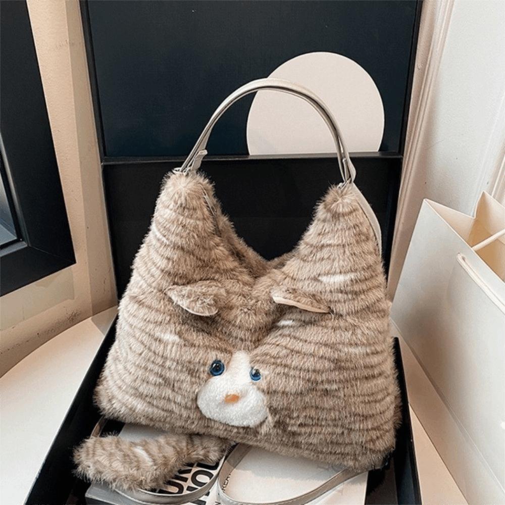 Large Capacity Furry School Bag Zipper Cartoon Daypack Cat Plush Backpack  JK Uniform Accessories