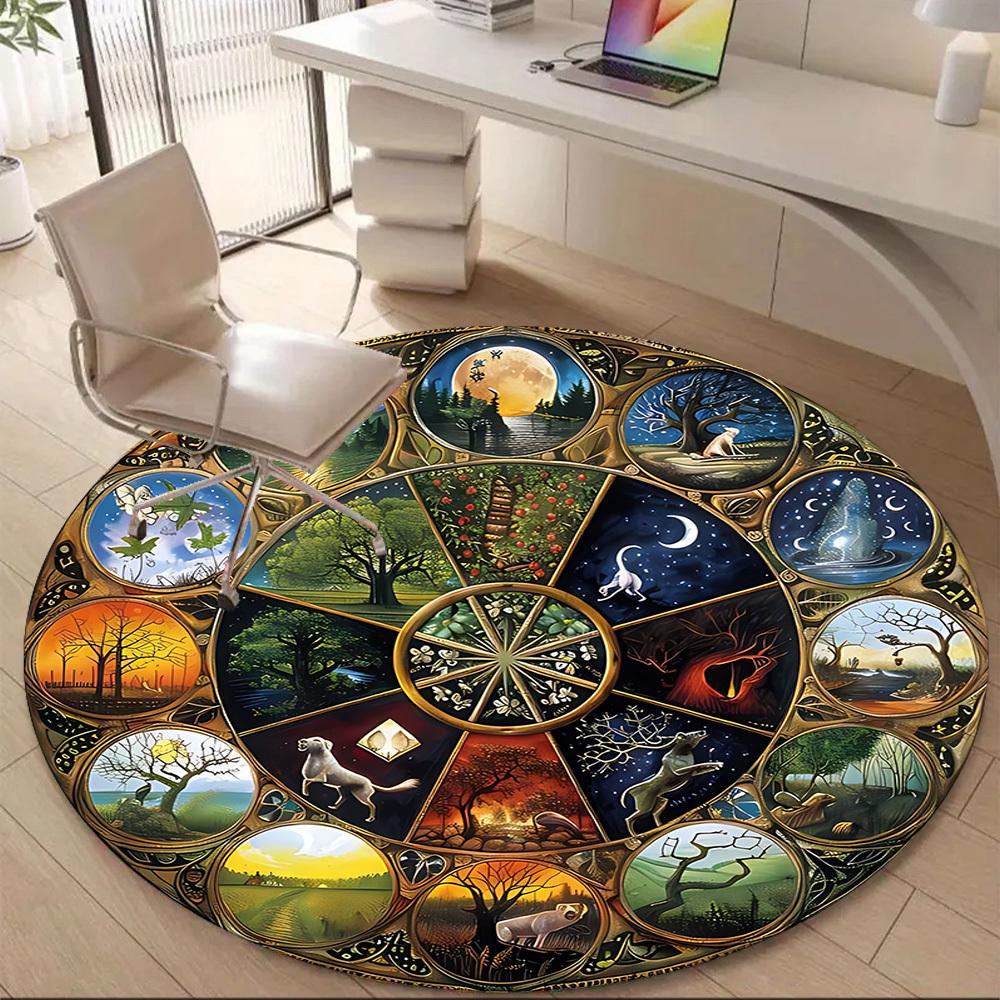 1PC Nature Seasons Office Round Area Rug, Mat Suitable For Office, Under Office Chairs Bedroom Living Room Home Decor, Room Deco