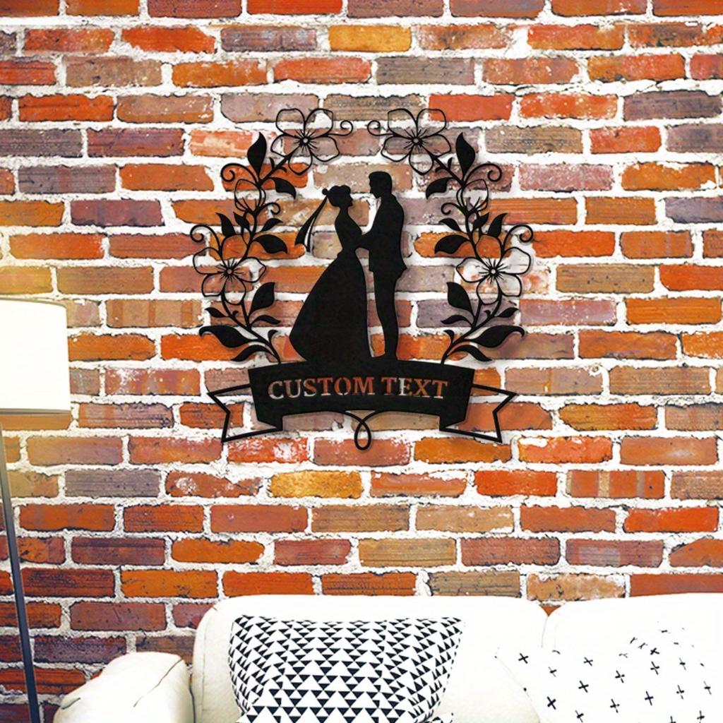 Romantic Couple Silhouette Metal Wall Art, Custom Floral Design, Personalized Hanging Decor for Home Living Room Patio