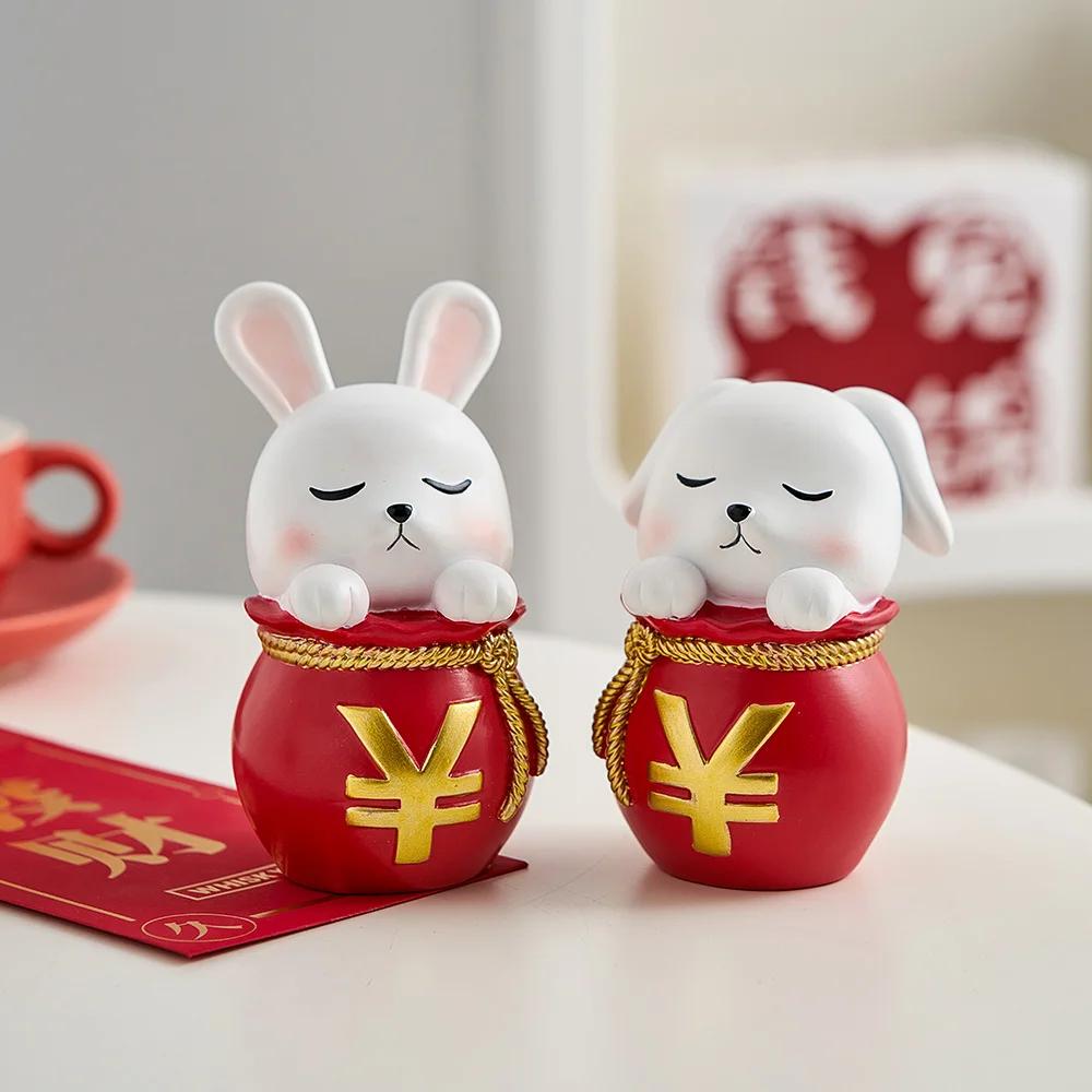 2pcs Aesthetic The Living Room Ornament Resin Rabbit Like Brocade Rabbit Puts A Pair of Office Desk Newcomer Gift Puts A Piece