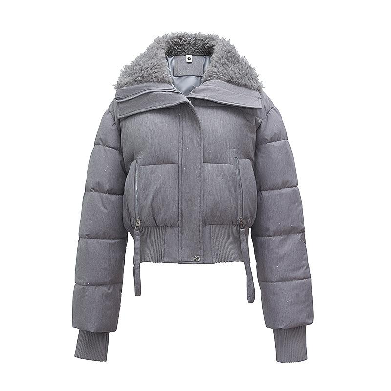 High-end plush collar short cotton clothes women's winter new shiny cotton-padded clothes fashionable warm lapel jacket