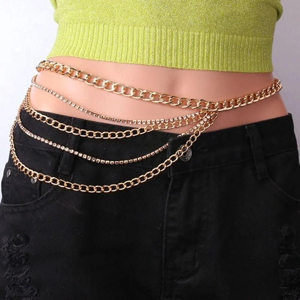 Rhinestone Inlaid Body Chain Multi Layer Design Rhinestone Belt Fashion Waist Chain Party Wear