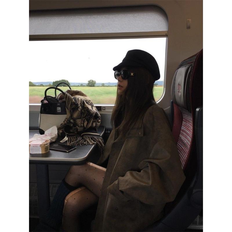 Autumn Casual Short Women Faux Suede Leather Jacket Vintage Biker Coat Loose Fit Retro Style