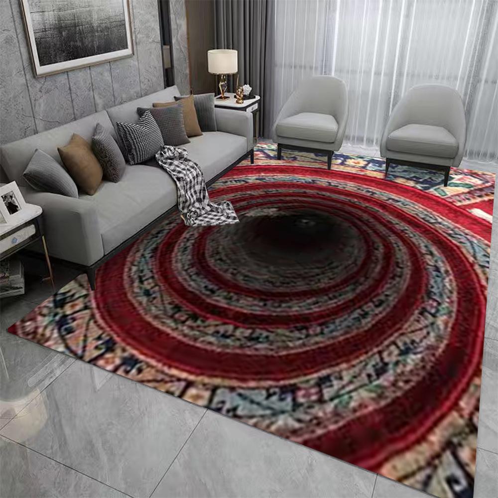 

1/2D Rug Pit with Traditional Motifs 3D Hole Look Carpet for Kids Room Living Room Decoration Deep Hole Effect 40X60CM