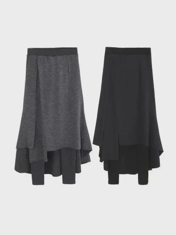 Unregelmäßige mehrlagige Rockhose für Damen Herbst/Winter 2023 – Nischendesign, große Größe, falscher zweiteiliger Stil.