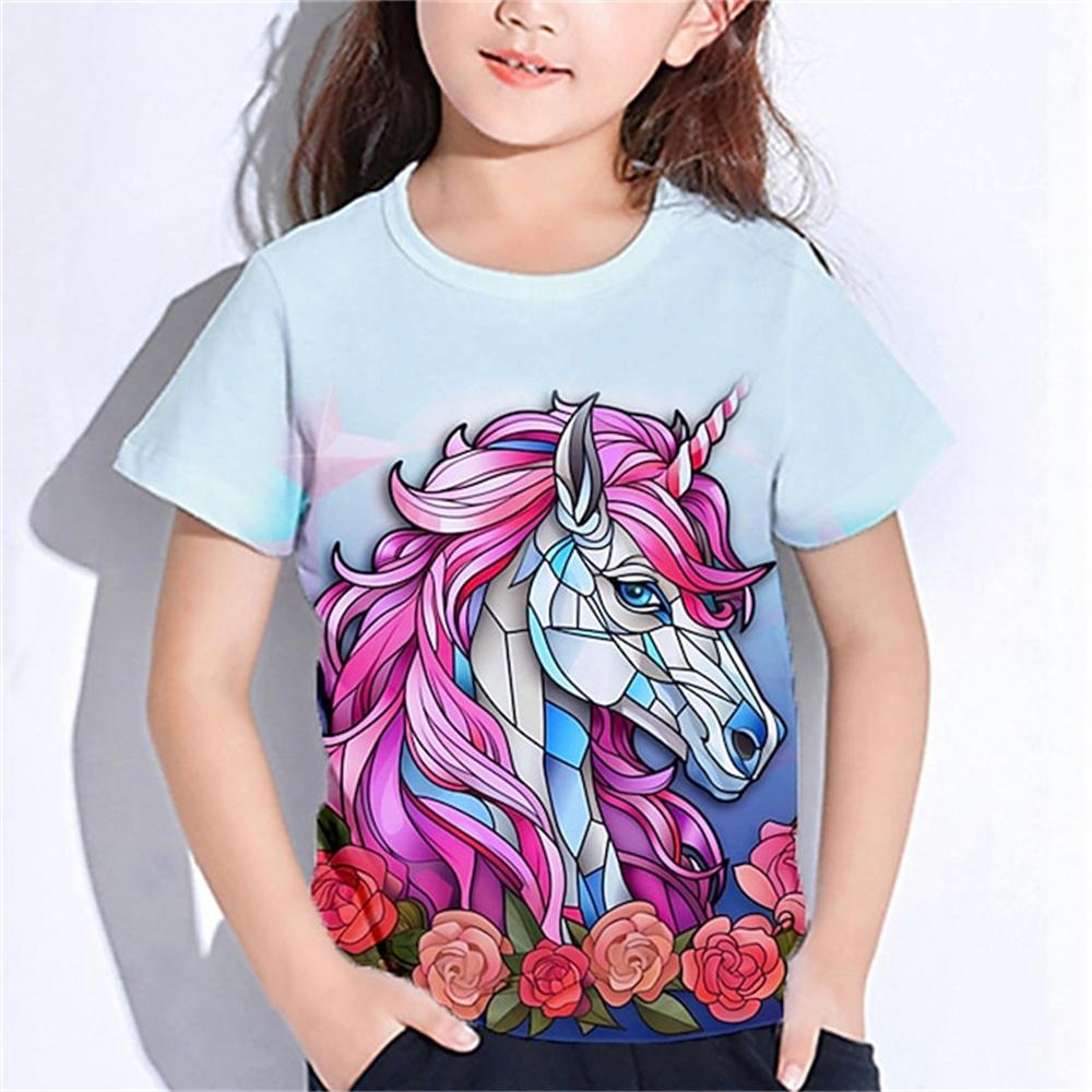 Clothes for Girls From 9 To 12 Years Unicorn Tshirt for Kids Summer Short Sleeve Kawaii T-Shirts