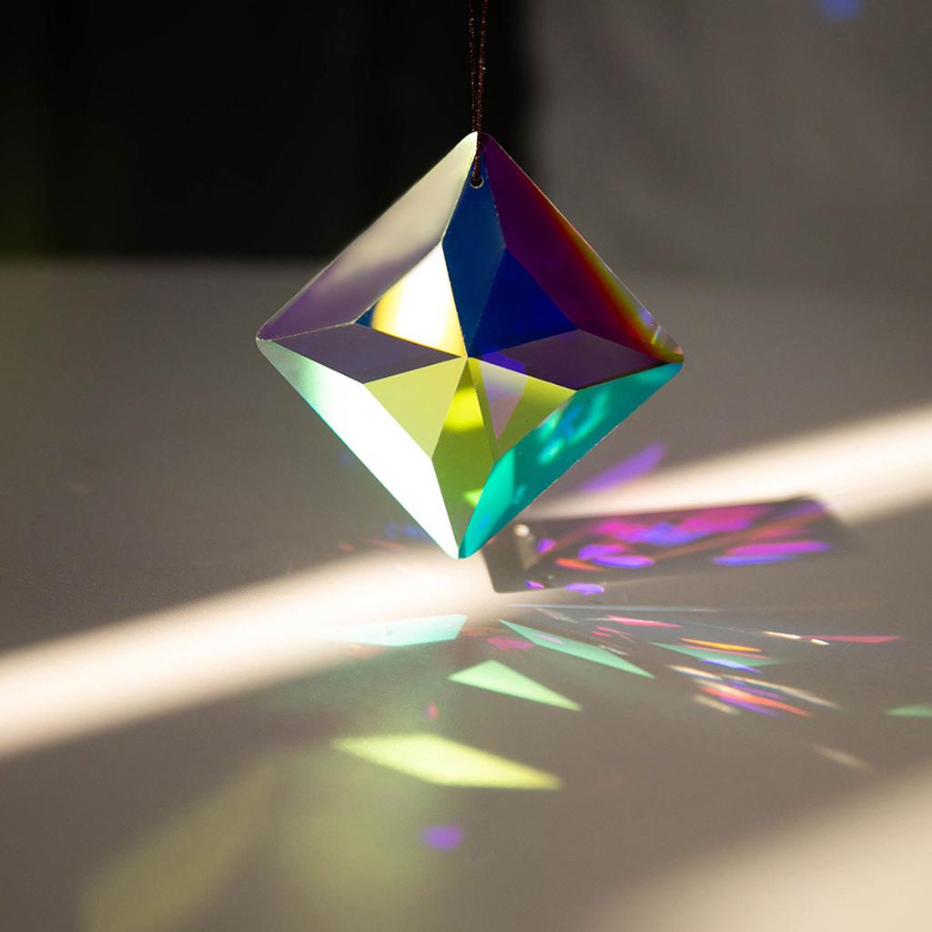 Crystal Prism Suncatcher for Window Hanging Ornament Faceted Crystal Prisms Pendant Rainbow Maker Prisms for Home Garden Decor Square Colorful