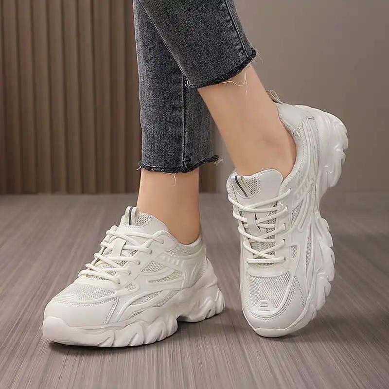 Fashion In The Forest Thick Bottom Medium Length Heel Oxford Green Running Shoes Women's Height Sneakers Sports Lofer Best-selling