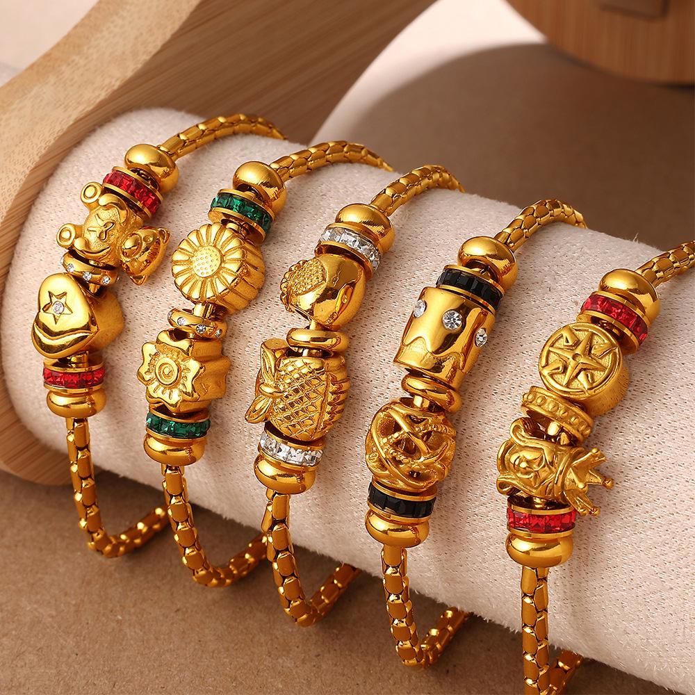 European and American gold adjustable bracelet with diamond decorative beads, exquisite retro style daily versatile jewelry
