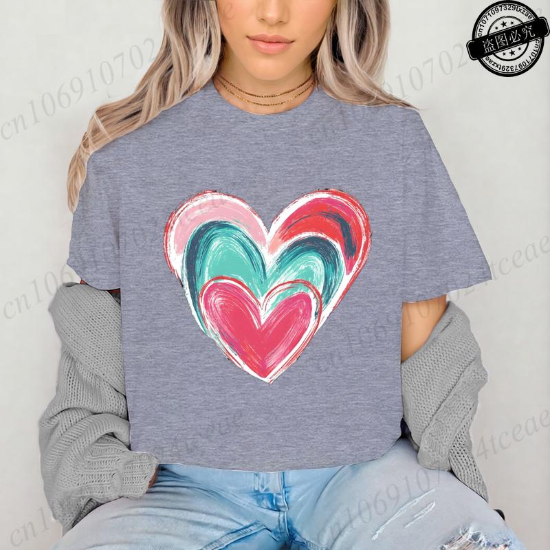 Colorful Heart Printed Womens TShirts Cute Heart TShirts Long Sleeve Womens Tshirts Valentine Day Tee Clothing Long Sleeve