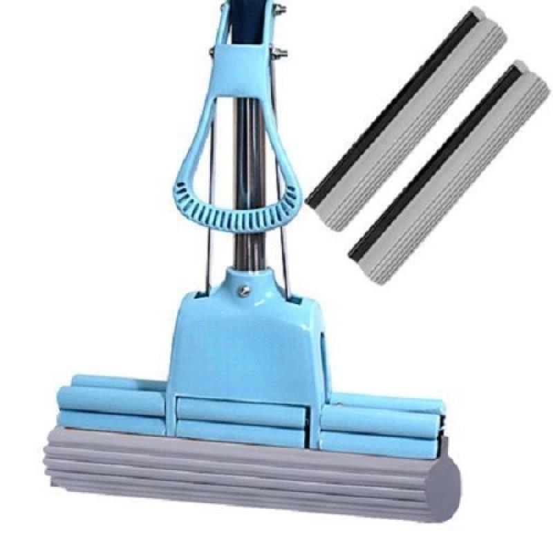 Sponge Mop with Cotton Squeeze Roller - High Absorption, Hands-Free, Large & Durable for Household Floors
