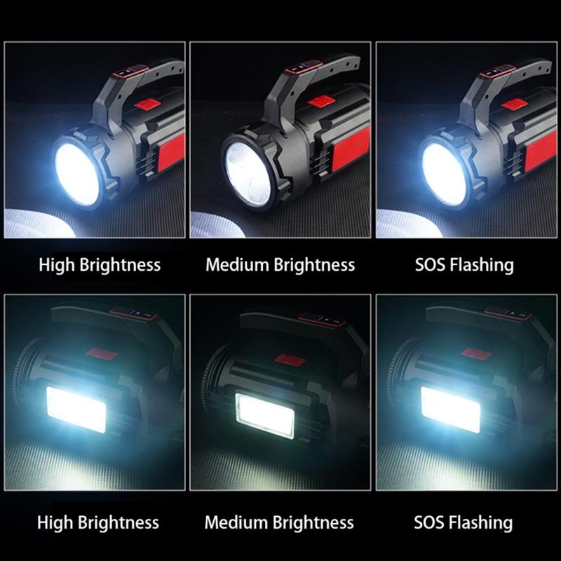 Practical LED Spotlights with Front and Side Lights, Integrated Carry Handle, USB Type C Charging, and 3 Mode for Outages and Garage Tasks