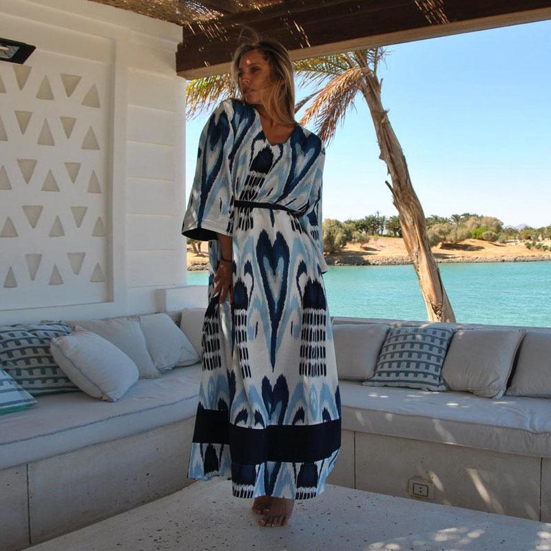 Rayon Druck Langer Morgenmantel Strandüberwurf: Stilvolles & Lockeres Urlaubs-Sonnenschutzhemd