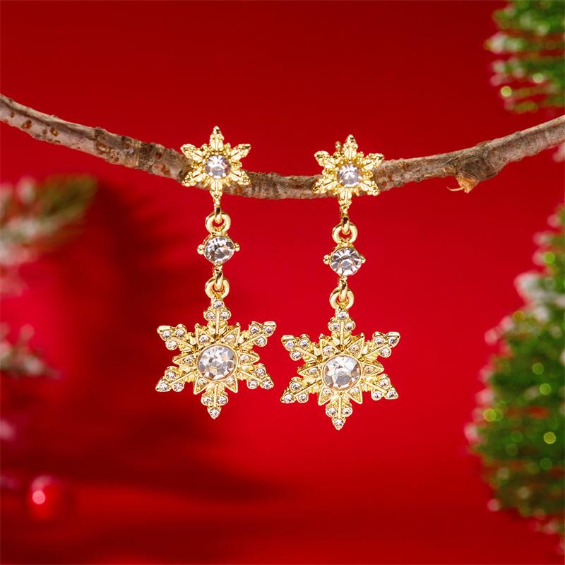 Christmas Rhinestone Snowflake Drop Earrings for Women Fashion Imitation Pearl Stud Earring Girls New Year Party Jewelry Gifts