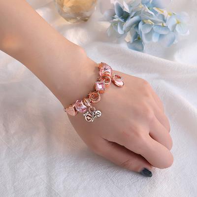 Rose gouden kleur liefde I LOVE YOU hanger Womens glimlach armband Diy kralen kroon armband