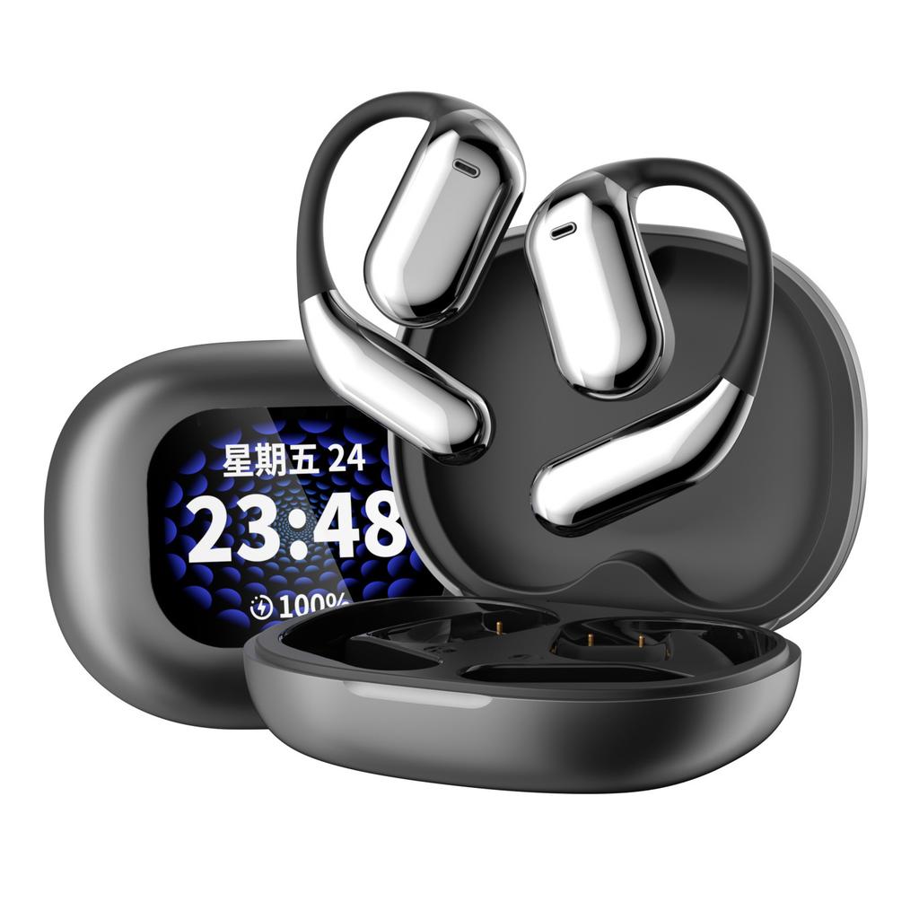 AI Dialogue Translation Earphones Bluetooth 5.4 LCD Touch Screen OWS Open Earhook Noise Cancellation Headset For Travel