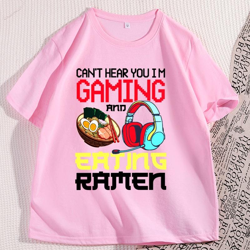 Gaming Ramen TShirt Men Women Casual Japanese Style Anime Gamer Eating Noodles Tshirt Funny Nerd Kawaii Ramen Gamer Tee Shirt