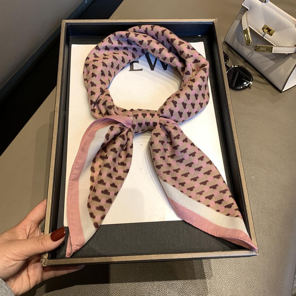 High-end Herringbone Silk Cotton Silk Scarf Women's Spring and Autumn New Versatile Decorative Scarf Shawl Fashion Printed Small Square Scarf