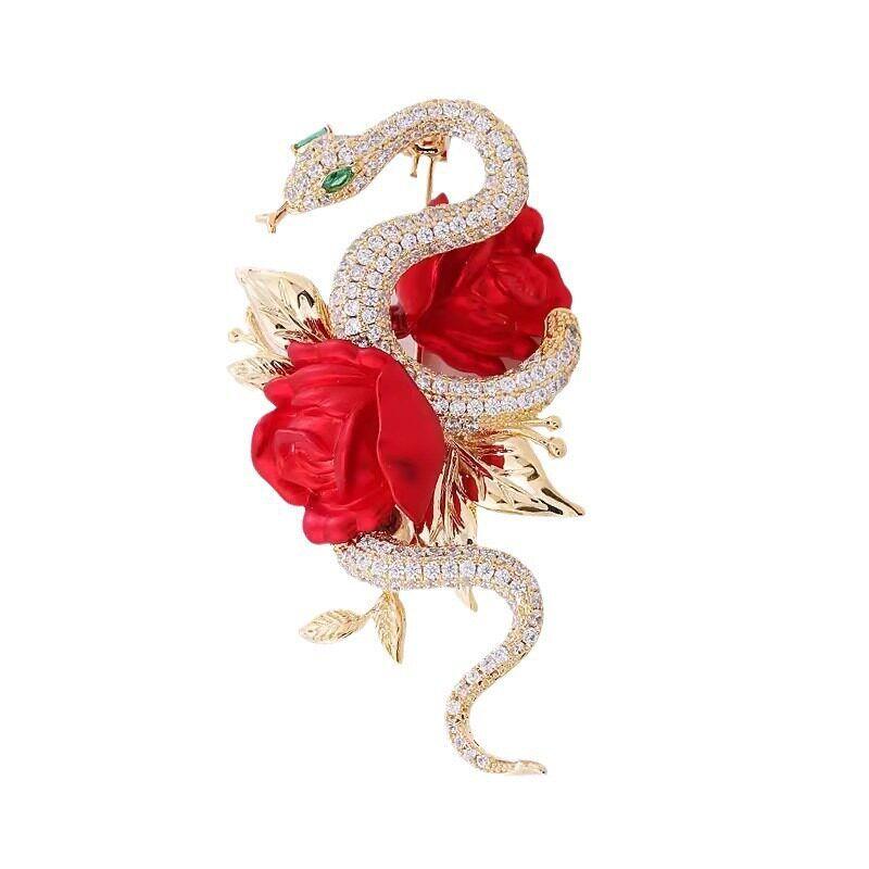 European and American Luxury Rose Brooches for Women, Luxurious Rose and Snake Corsages, Niche Design Pins, Suit Accessories, Wholesale in Stock