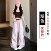 Womens High-Waisted Wide-Leg Striped Quick-Dry Cargo Pants Cotton Nylon Blend Lightweight