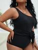 Übergröße Einteiliger Badeanzug für Damen Ein Schulterfrei Sexy Bikinis Schwarz Gürtelhochtailliert Einteilige Bademode