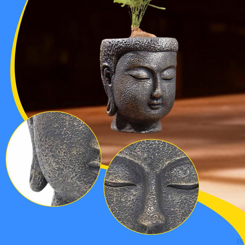 Buddha Head Planter Flower Container Figurine Crafts Pot Plant for Living Room