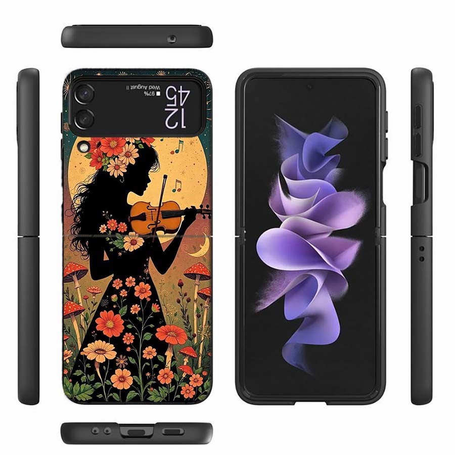 Groovy Mushroom Silhouette Phone Case For Samsung Z Flip 6 7 5G Z Flip 5 Galaxy Z Flip 3 4 5G ZFlip Shockproof Hard Cover TPU PC