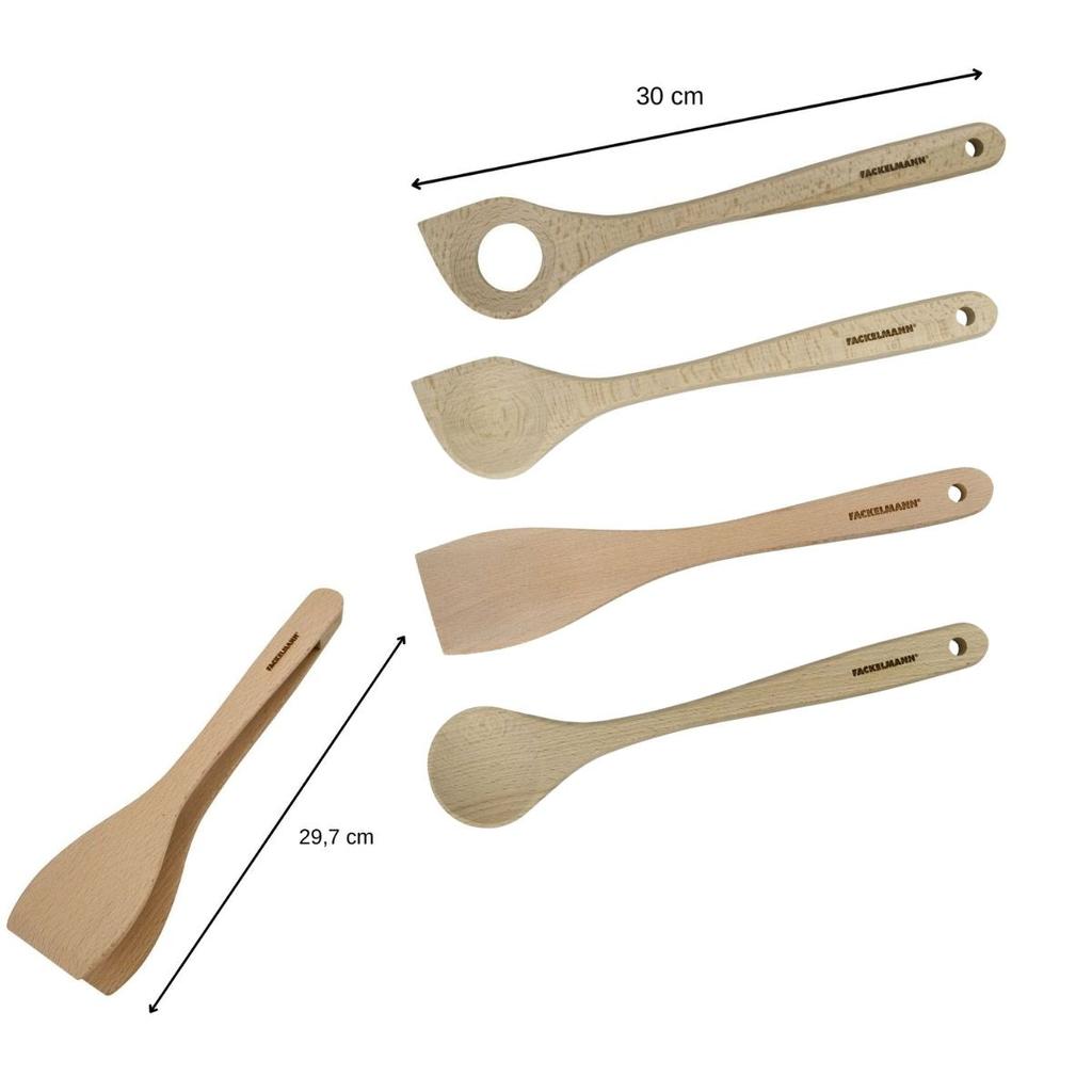 Set of Tongs, Spatula and Wooden Spoons FSC Fackelmann Eco Friendly Ref. 9990050