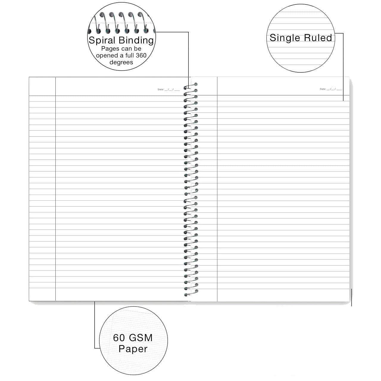 Rush 400 Pages Premium A4 Size Spiral Notebook Ruled - Spiral Register Notebooks for Students 4