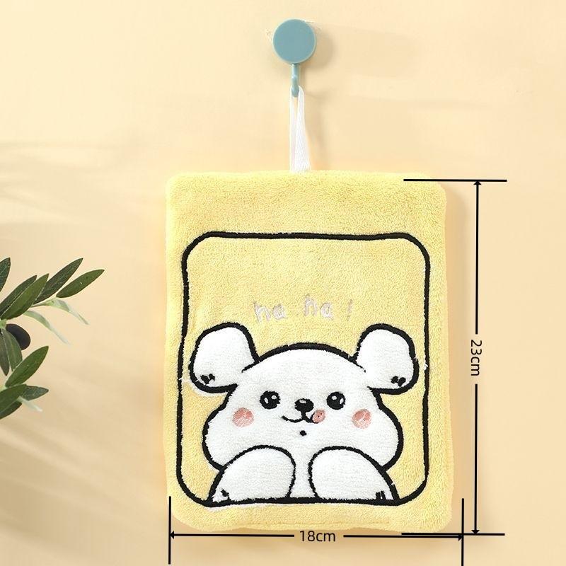 1Pcs Cartoon Kitchen Hanging Hand Towel Cute Little Dog Cloth Absorbent Quick Drying Thick Coral Fleece Soft Cute Towel