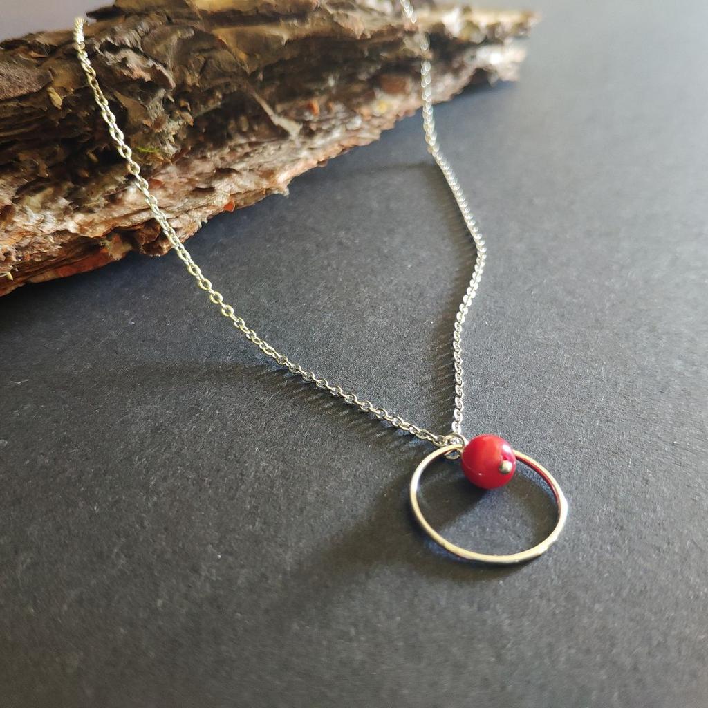 Silver Necklace with Coral, Product Weight 2.85 G (2145622)