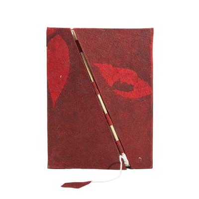 Lokta Bold Floral Bamboo Lock Notebook – Medium (15x12cm) – 45 Leaves – Ruby