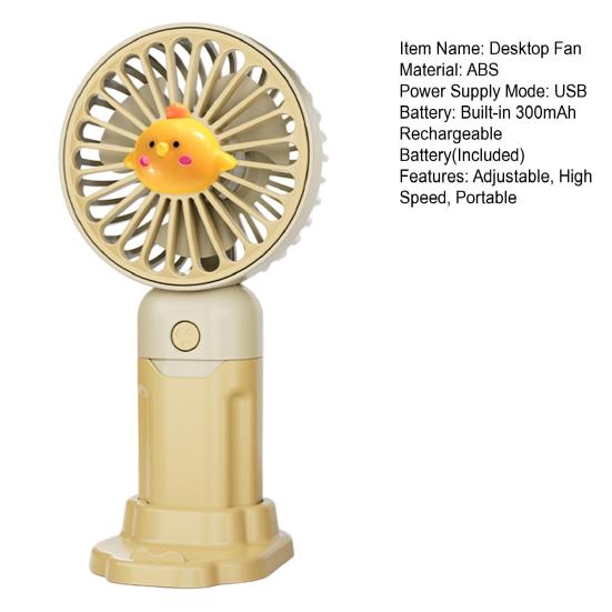 Cartoon Animal Handheld Fan 3 Speed Adjustable USB Rechargeable Summer Cooling Fan with Phone Holder Portable Travel Mini Personal Desk Fan