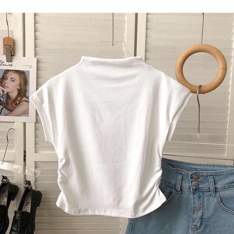 

Женская футболка ретро с полувысоким воротом и короткими рукавами 2025 – Стильная, универсальная и трендовая M (43-50 kg) белый