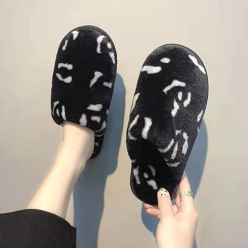 Men Women Leopard Print Fleece Lined Warm Indoor Home Cotton Slippers
