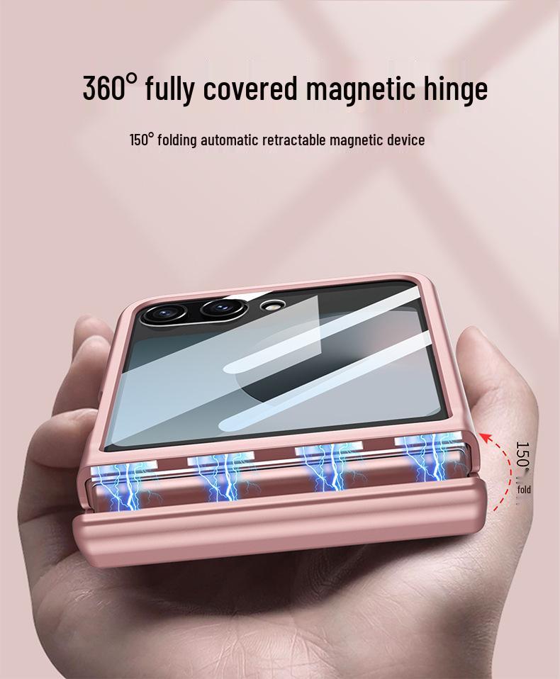 Samsung Z Flip 6 Foldable Screen Case with Large Window, Ultra-Thin Magnetic Buckle, Elegant Design.