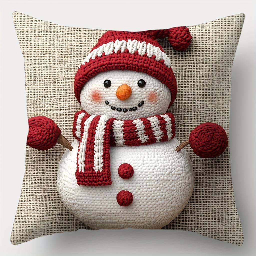 Christmas Pillowcase, Cute Cartoon Imitation Embroidery Linen Print Sofa Pillow Cover, Festival Decoration, Festival Gift (Pillow Insert Not Included)