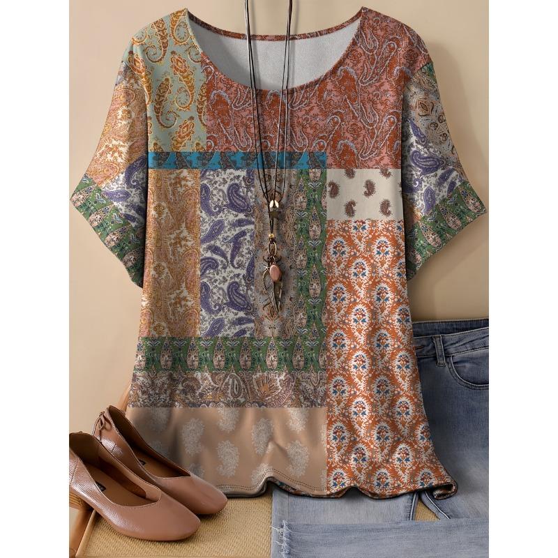 Paisley Pattern Women's 3D Print T-Shirt Ethnic Floral Short Sleeve Round Neck Casual Y2k Top Tees Summer Loose Female Clothing
