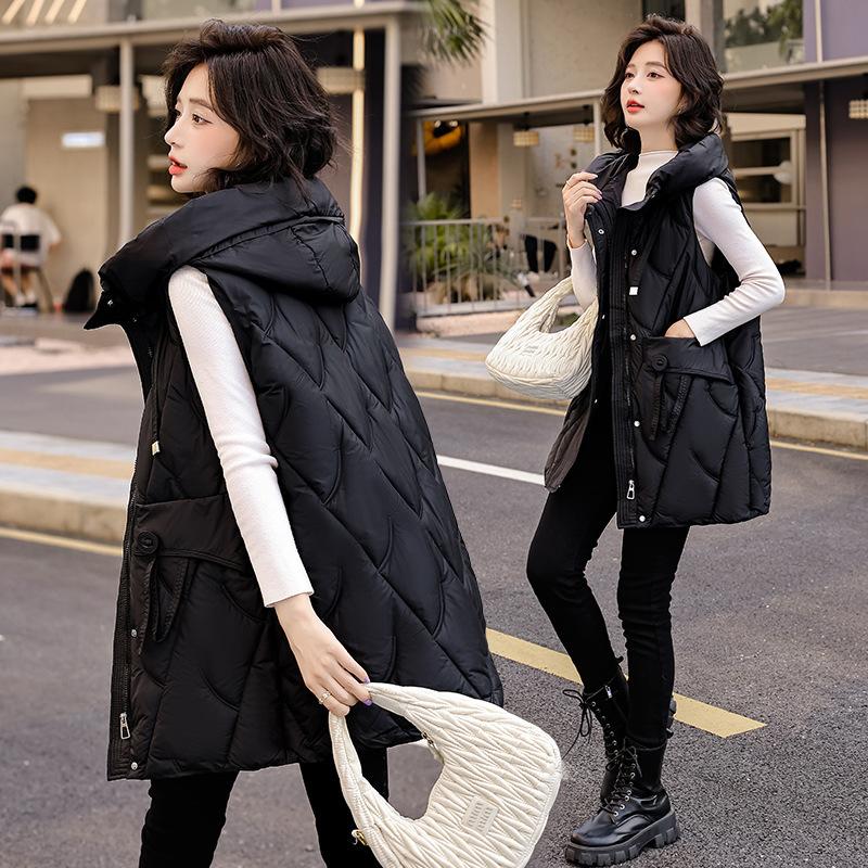 Down Cotton Vest Women's New Autumn and Winter Medium and Long European Goods Internet Celebrity Popular Vest Jacket