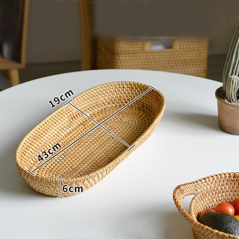Rattan basket wooden woven basket fruit plate bread snack groceries steamed bun dining table coffee table top storage basket