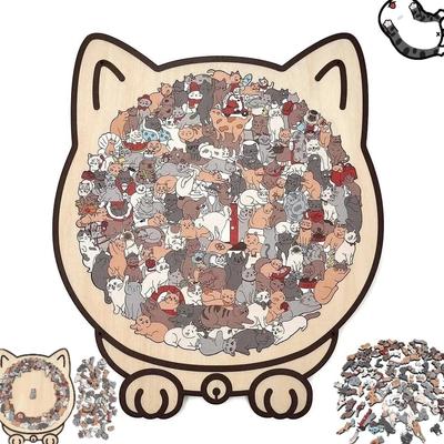 135Piece Colored Cat Shaped Wooden Jigsaw Puzzle,Cats Shaped Wooden Puzzle,Unique Animal Shape Wood Puzzle, Creative Gifts for Cats Lovers, Home Decor