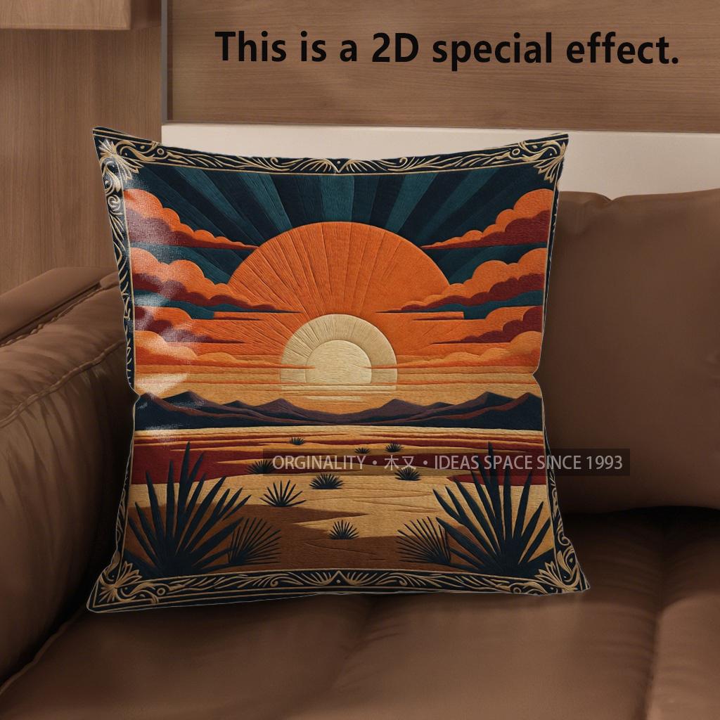 

2D Mexican Desert Sunset Throw Pillow Covers** Pattern Cushion Cover Suitable For Sofa Bedroom Car Pillow Cover 40x40cm