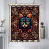 1Pc Cat Printed Waterproof Shower Curtain Bathe Hanging Curtain Partition Multi Size 12 Hooks Easy Installation Protect Privacy