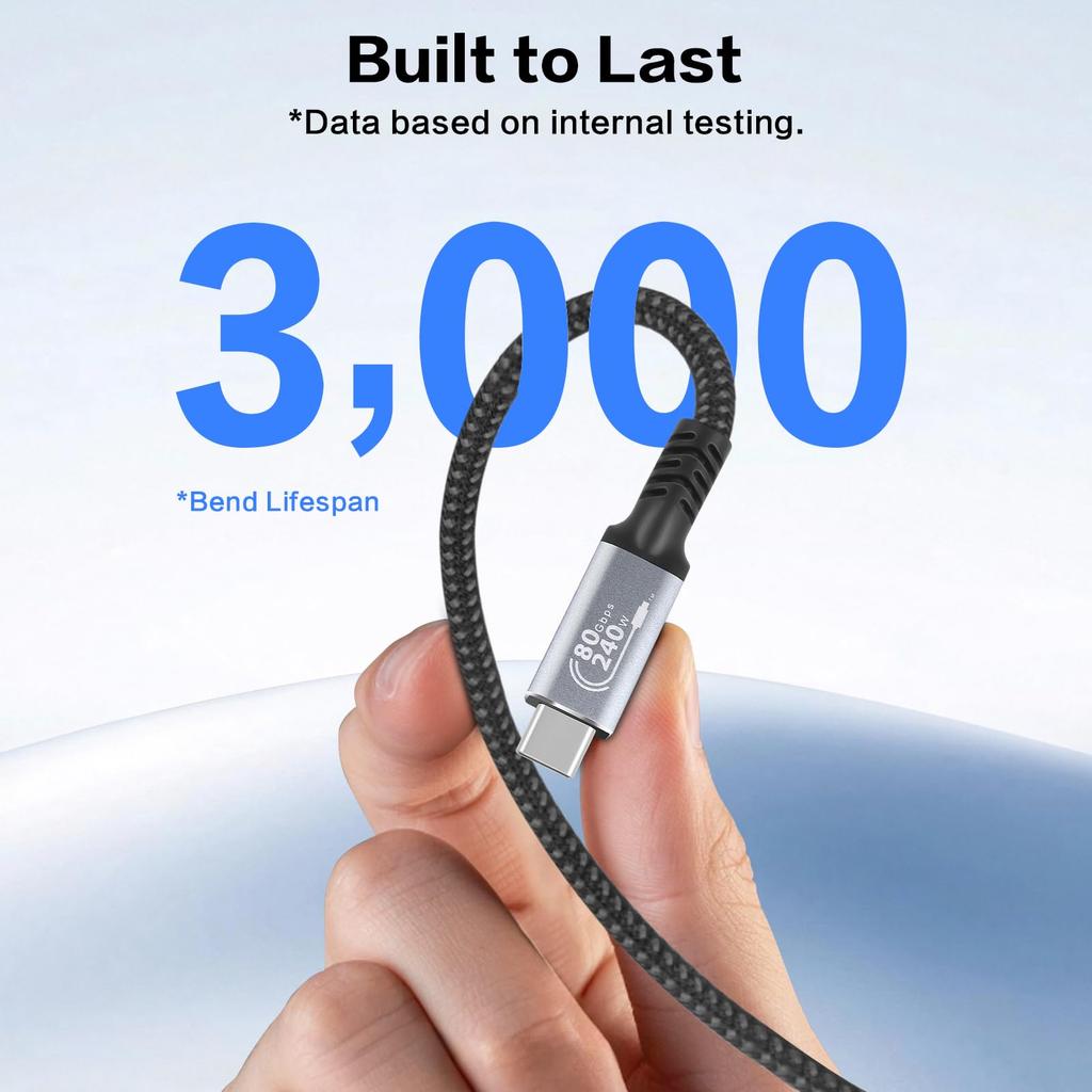 To 80Gbps Bidirectional Data 240W Fast Thunderbolt USB 3 Backward 8K Video Durable Nylon for Connecting Devices Such As iPhone Galaxy MacBook Android
