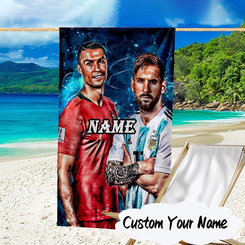 Custom Name Global Soccer Stars Microfiber Beach Towel Super Soft & Absorbent for Bath, Beach, Travel  Bath Time Accessory, Fan gifts