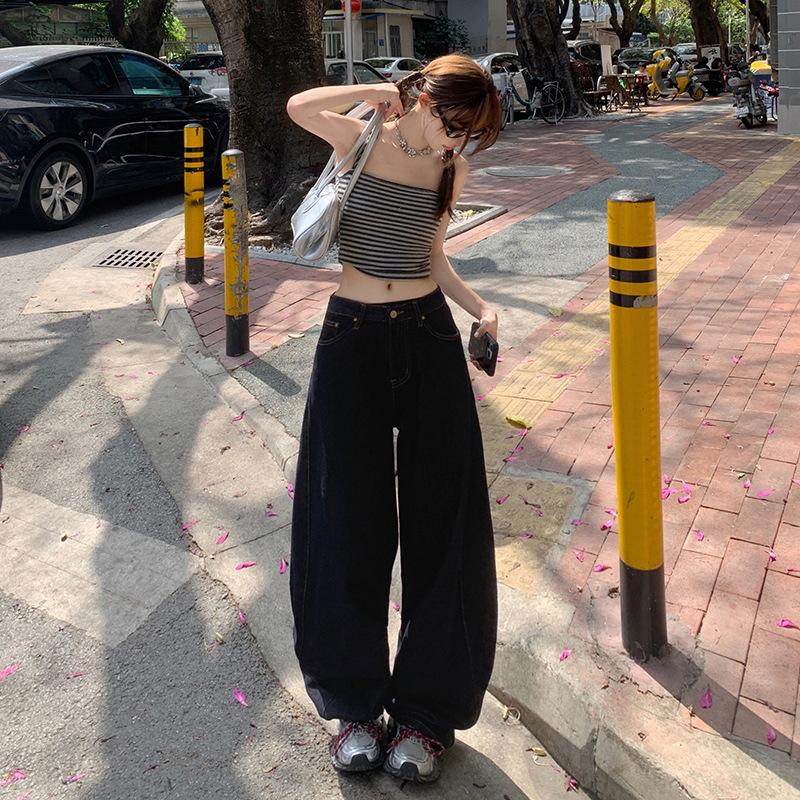 Original cow color scimitar jeans women's new American retro analysis design sense loose and thin wide-leg pants