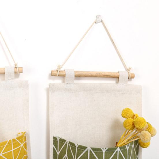 3 Pockets Wall Door Closet Home Hanging Storage Bag Linen Fabric Organizer Pouch